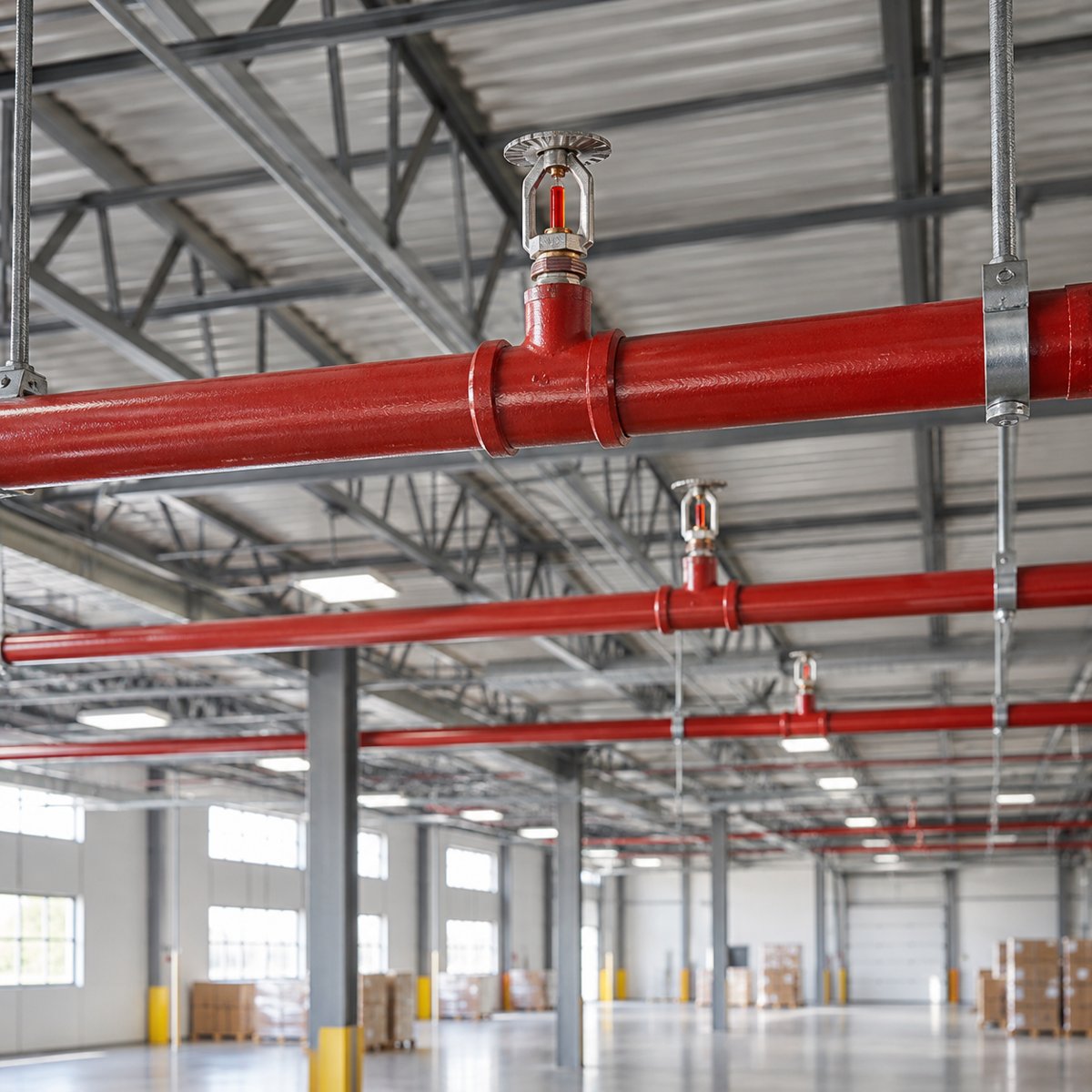 Generated sample illustration of overhead warehouse sprinkler piping